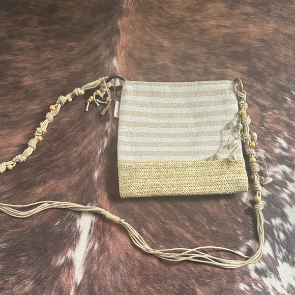 Chic Beige Striped Crossbody Bag - Picture 1 of 5
